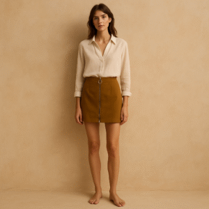 Minifalda Y2K ocre Genquo. Talla S cierre O-ring y estilo grunge