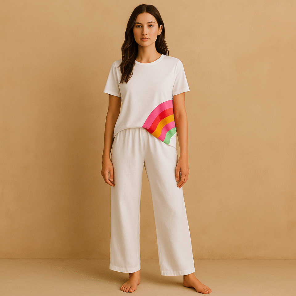 Tee Rainbow Kate Spade de algodón peruano premium, talla mediana y estilo whimsical