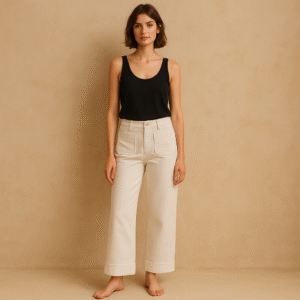 Patch Pocket Pants Bagatelle en algodón color hueso , cintura alta y talla 8. perfectos para armario cápusula