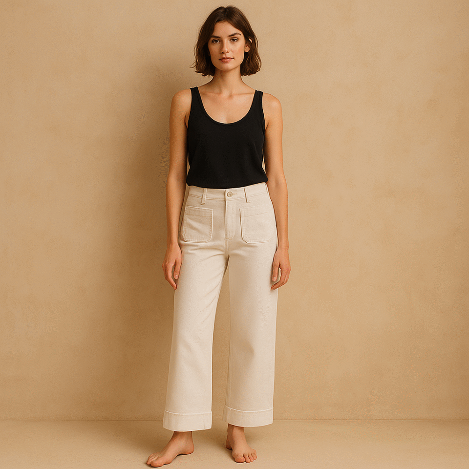 Patch Pocket Pants Bagatelle en algodón color hueso , cintura alta y talla 8. perfectos para armario cápusula