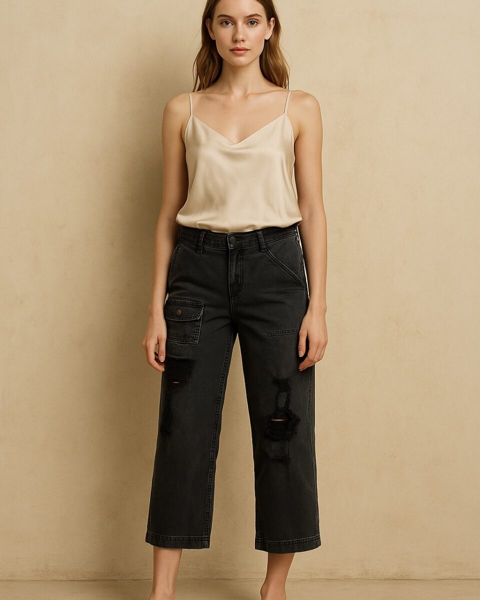 Pantalón negro deconstruido Pilcro . Talla 25 . Acubi style