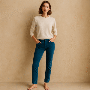 Pantalón de pana turquesa J.McLaughlin en talla 2 estilo preppy con tiro medio alto y corte recto