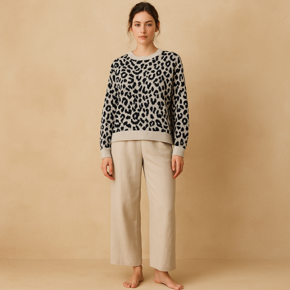Pullover leopardo beige negro de Sincerely Jules en talla M estilo soft girl