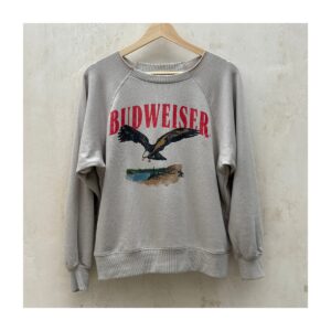 Pullover Budweiser águila americana beige piedra, talla XS estilo retro Y2K