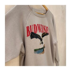 Pullover Budweiser águila americana beige piedra, talla XS estilo retro Y2K