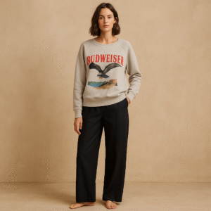 Pullover Budweiser águila americana beige piedra, talla XS estilo retro Y2K