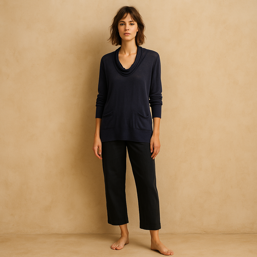 Pullover azul marino lino puro ideal para guardarropa cápsula de verano, marca JCrew talla S. estilo preppy