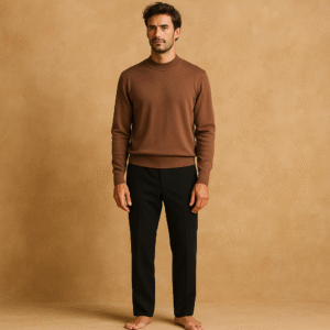 Sweater marrón caramelo Baracuta en mezcla de seda y algodón. XL estilo old money