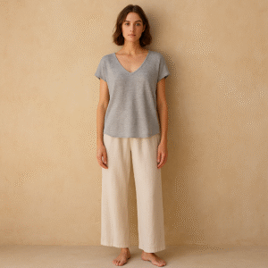 Tee esencial de Vince de lino en gris melange y talla XS, estilo old money para armario cápsula de verano